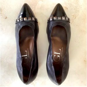 AGL Black Patent Cap Studded-toe Heels Leather Shoes 37- 6.5 US With Dust Bag